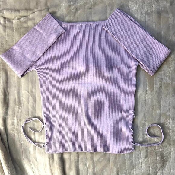 Purple Long Sleeve Top With Braided Strings On Side - Picture 3 of 5